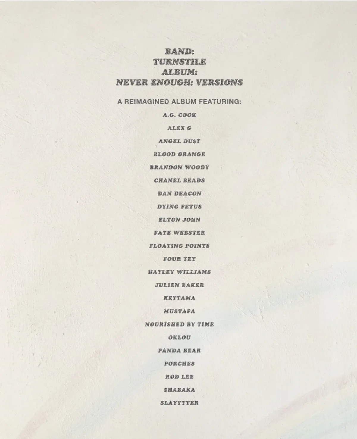 Turnstile reversionará las canciones de ''NEVER ENOUGH'' con Elton John, Hayley Williams y más